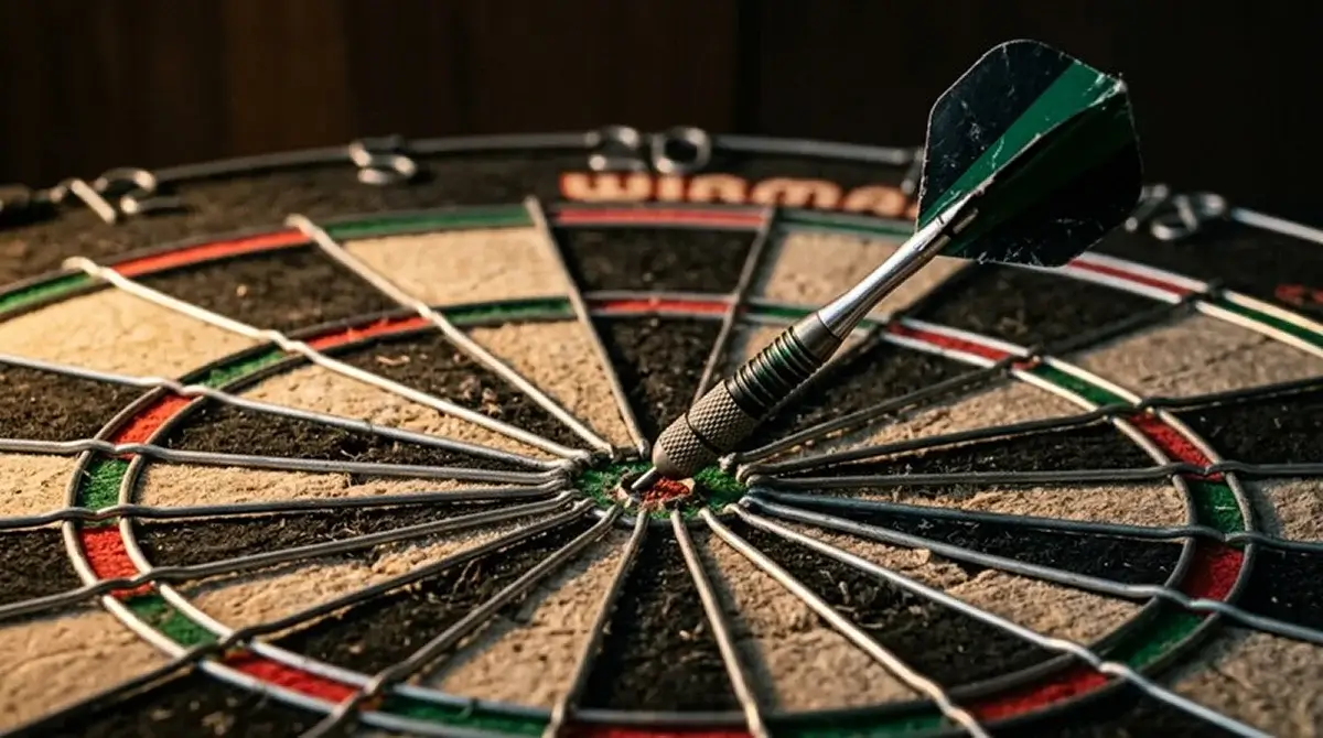 Dartboard mit Pfeil im Bullseye — Präzision bei der Darts-WM